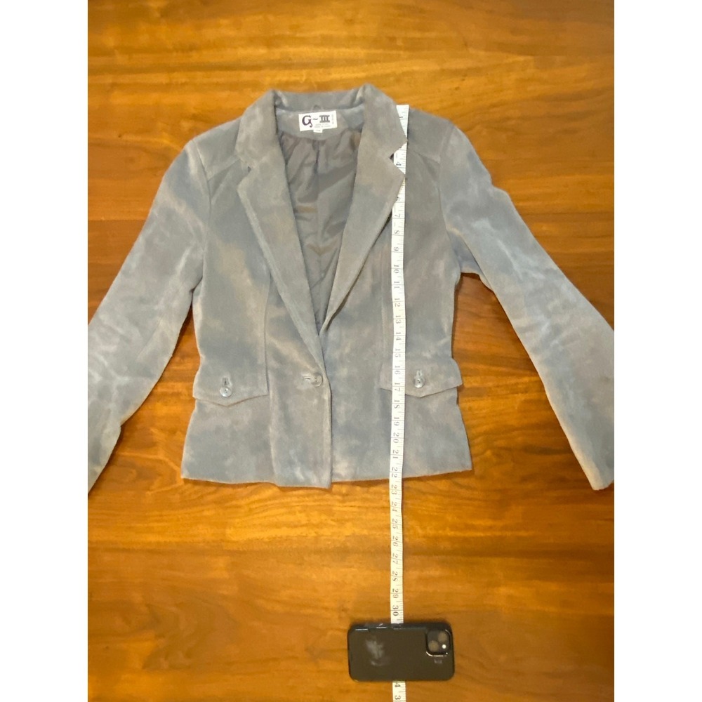 Gray G-III Suede Leather Blazer Vintage 90s Minimalist Size 7/8 Women - Picture 8 of 11